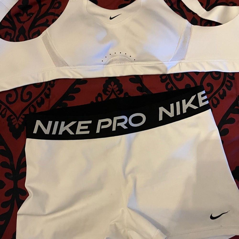 Nike White and Black Sports Bra and Shorts
